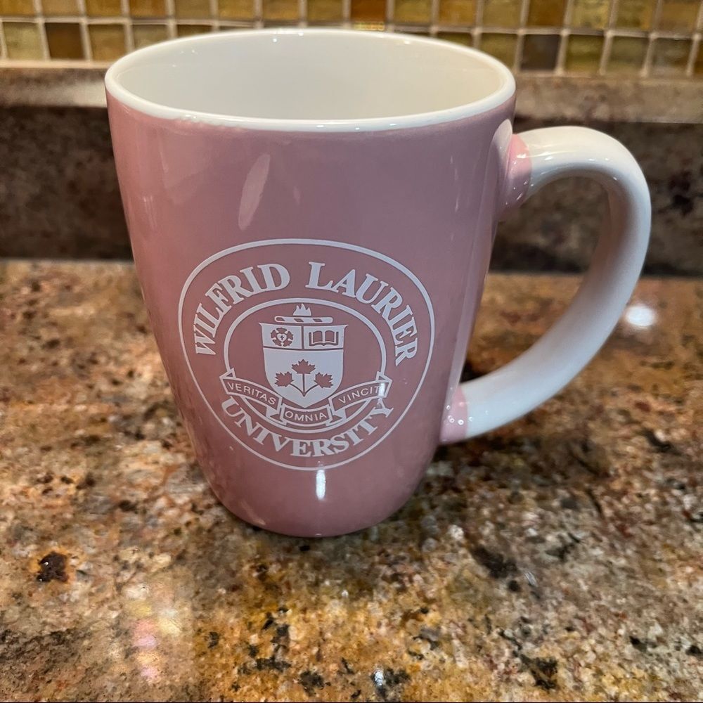 WLU WILFRID LAURIER UNIVERSITY Pink Coffee Tea Mug with Topper